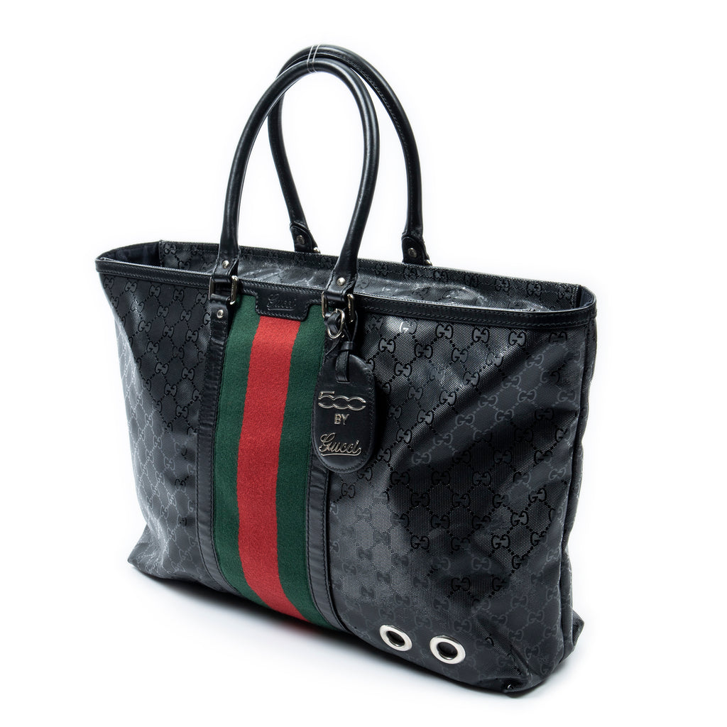Shoulder Bag Large Web 500 Zip Tote Black Guccissima Imprint Coated Canvas