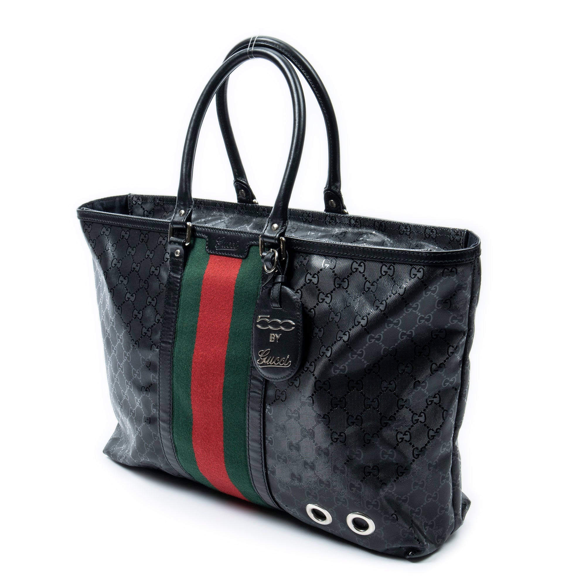 Shoulder Bag Large Web 500 Zip Tote Black Guccissima Imprint Coated Canvas