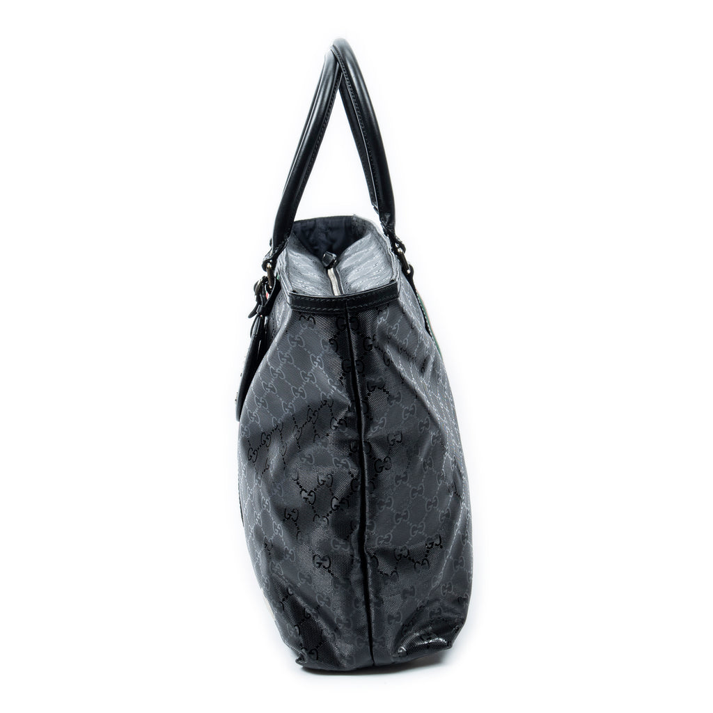 Shoulder Bag Large Web 500 Zip Tote Black Guccissima Imprint Coated Canvas