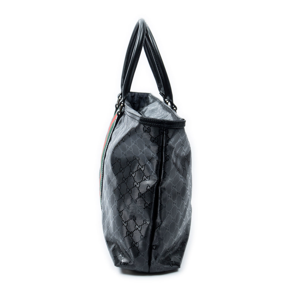 Shoulder Bag Large Web 500 Zip Tote Black Guccissima Imprint Coated Canvas
