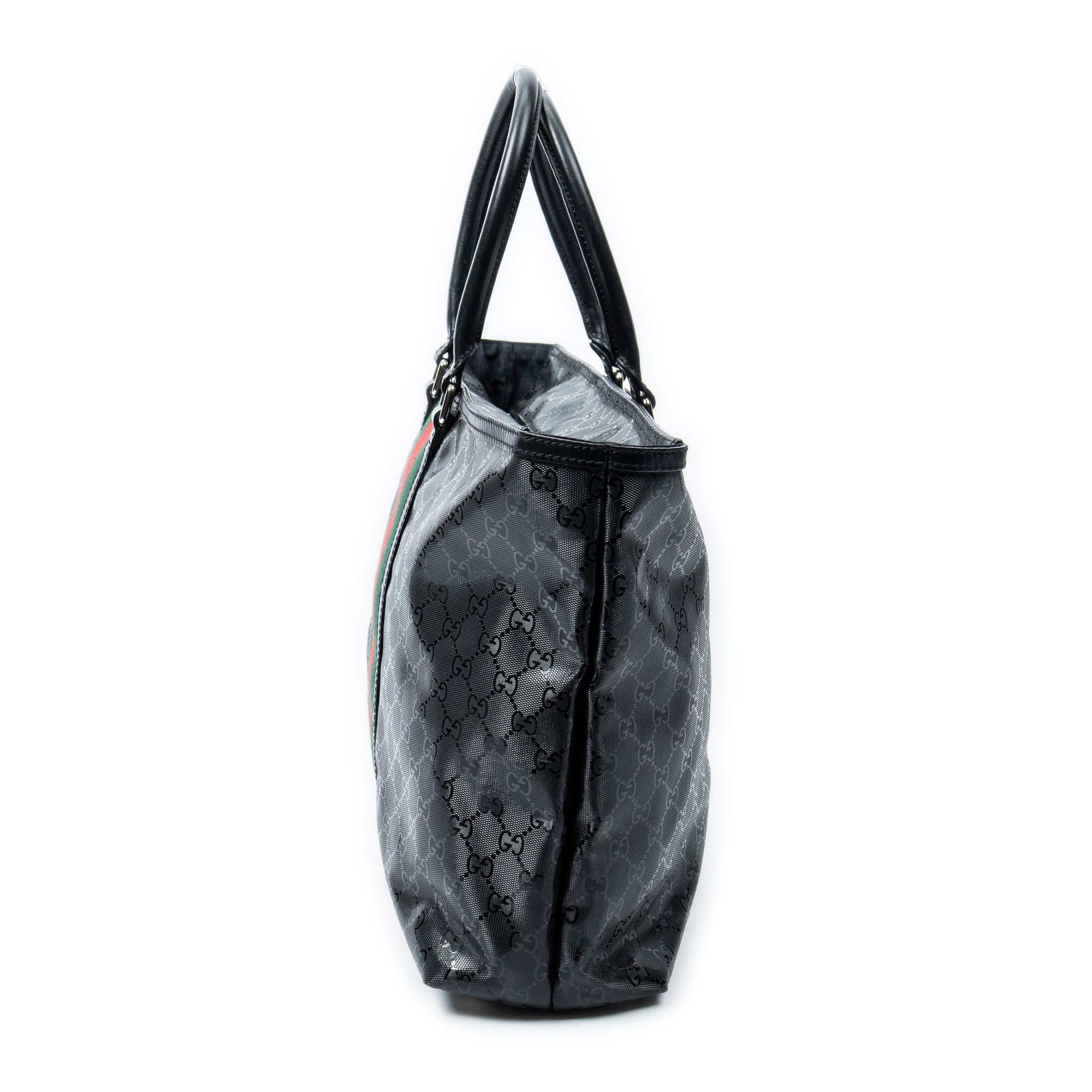 Shoulder Bag Large Web 500 Zip Tote Black Guccissima Imprint Coated Canvas