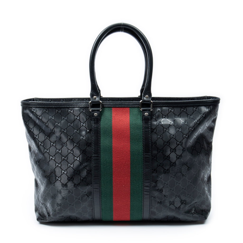 Shoulder Bag Large Web 500 Zip Tote Black Guccissima Imprint Coated Canvas