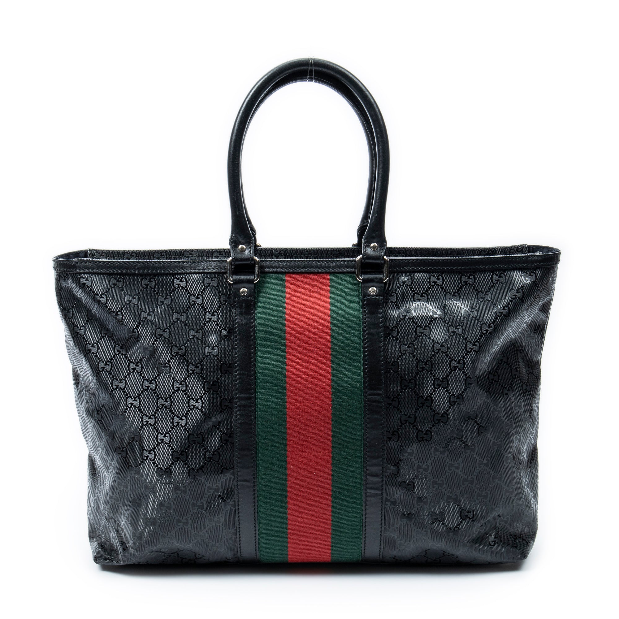 Shoulder Bag Large Web 500 Zip Tote Black Guccissima Imprint Coated Canvas
