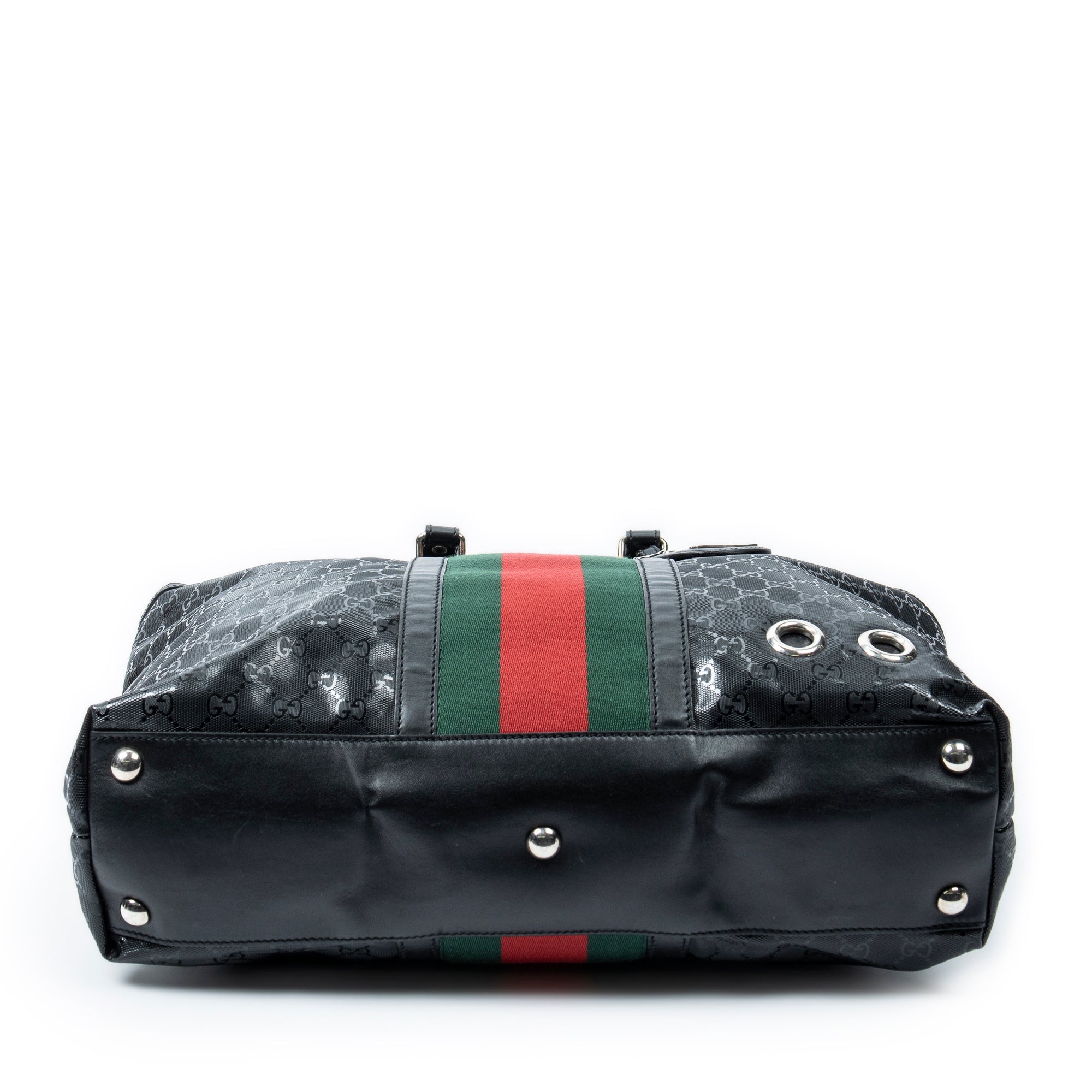 Shoulder Bag Large Web 500 Zip Tote Black Guccissima Imprint Coated Canvas