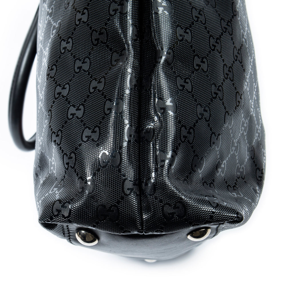 Shoulder Bag Large Web 500 Zip Tote Black Guccissima Imprint Coated Canvas