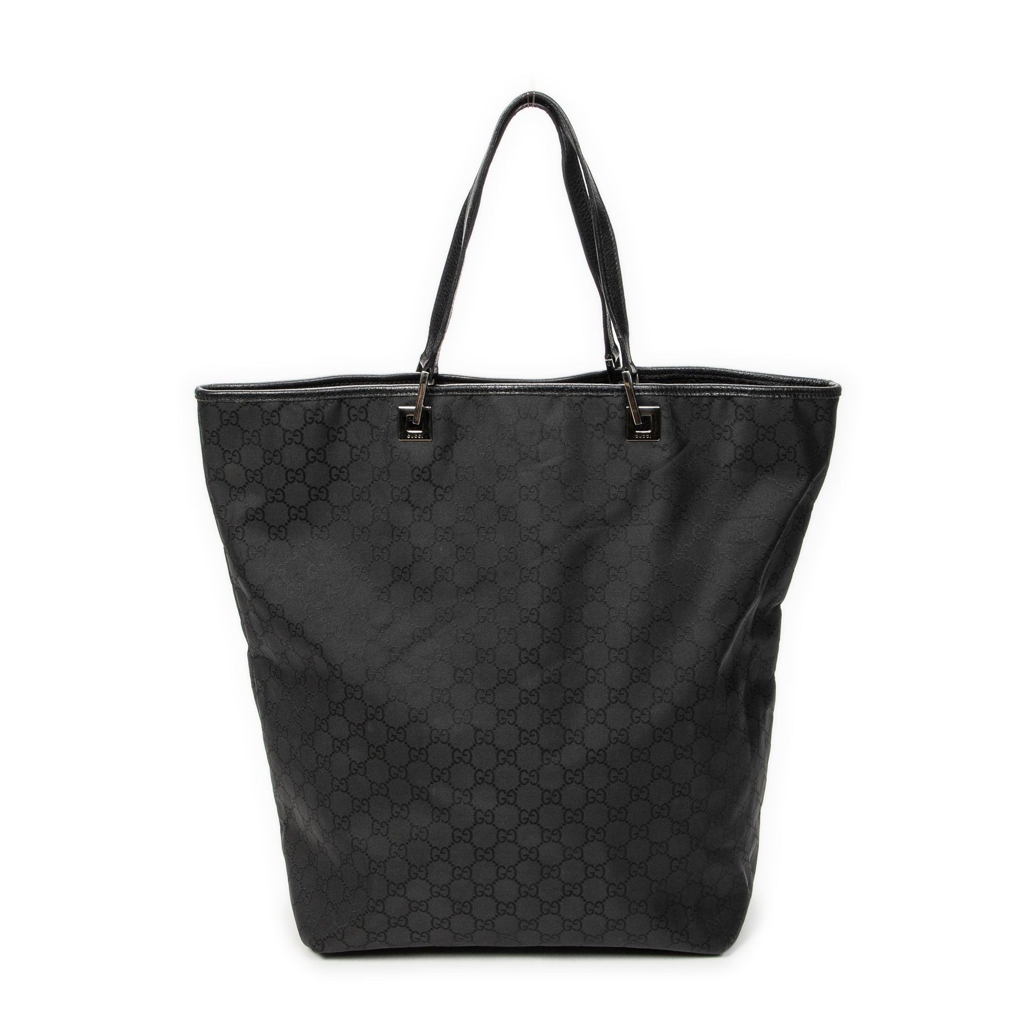 Shoulder Bag Large Tall Tote Black Monogrammed Nylon Canvas