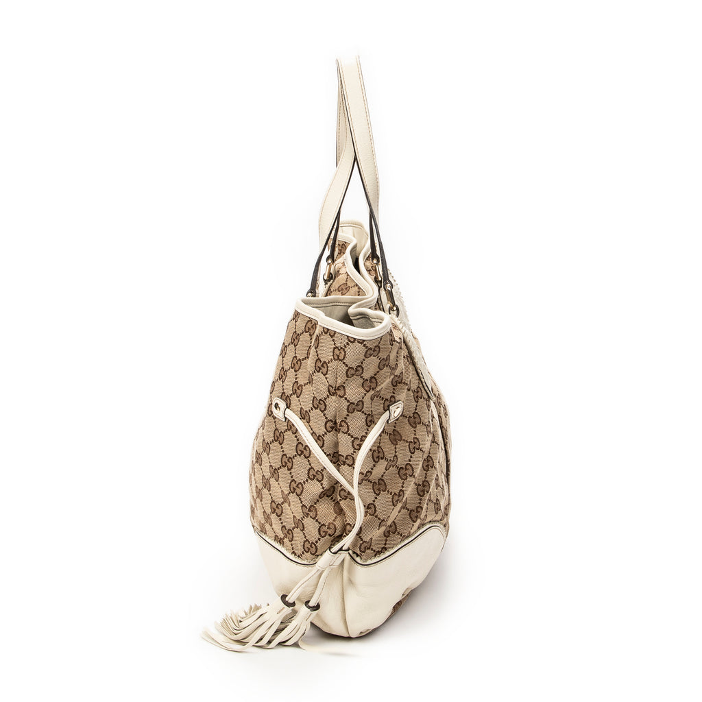Shoulder Bag Large Tribeca Tassel Tote Beige Monogrammed Canvas