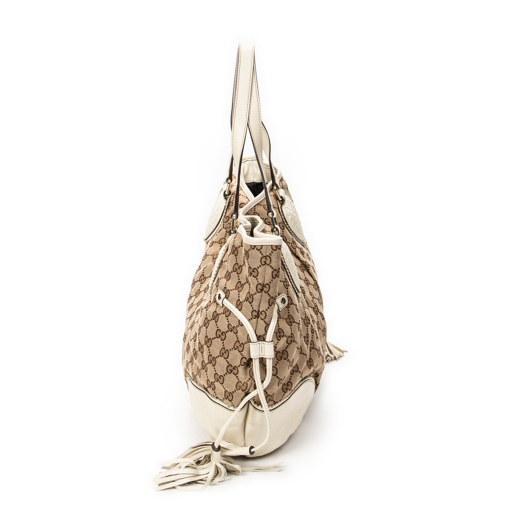 Shoulder Bag Large Tribeca Tassel Tote Beige Monogrammed Canvas