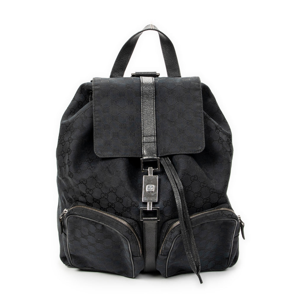 Backpack Large Jackie Drawstring Backpack Black Monogrammed Canvas