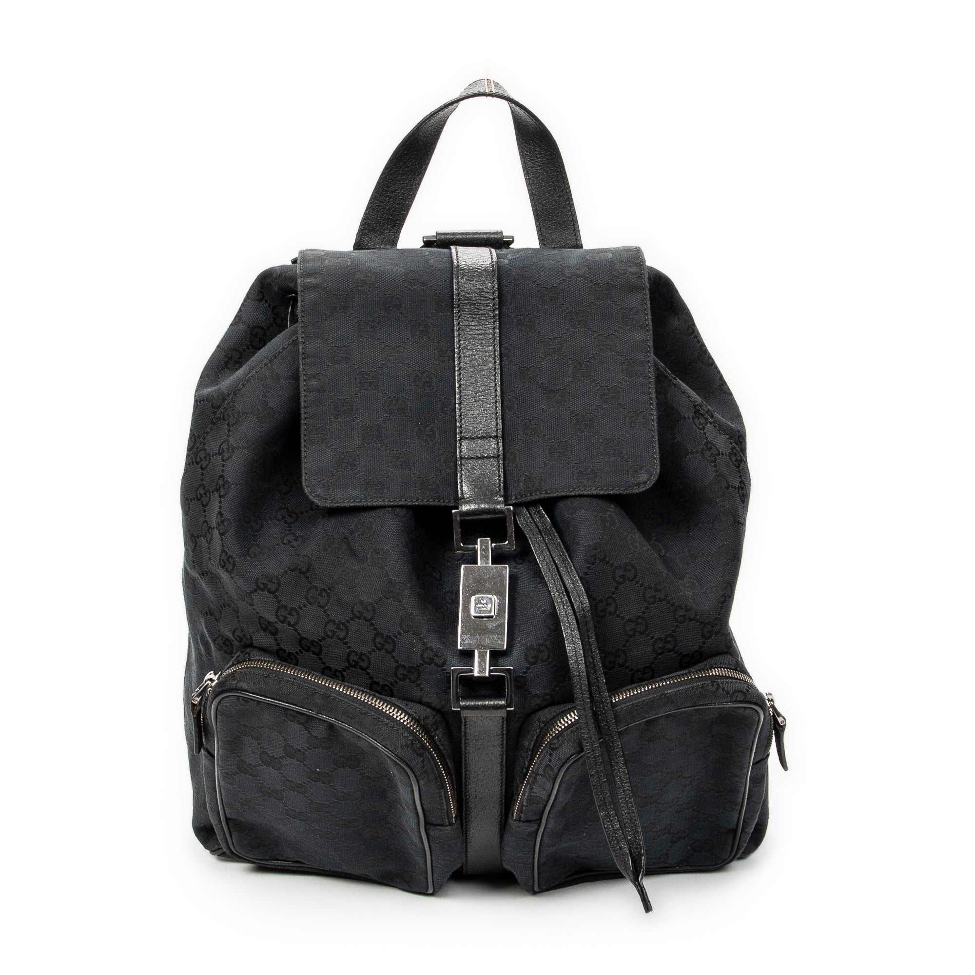 Backpack Large Jackie Drawstring Backpack Black Monogrammed Canvas