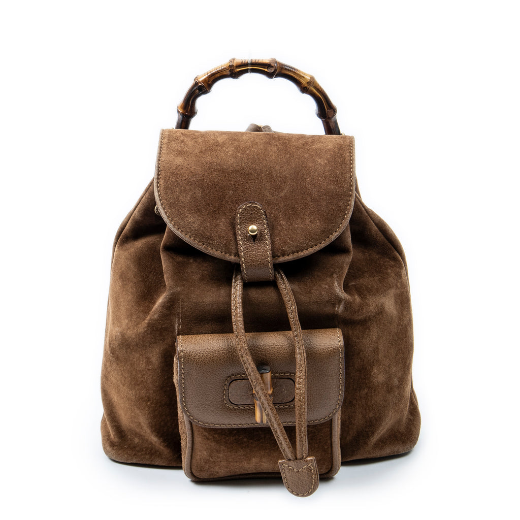 Backpack Mini Bamboo Backpack Brown Suede Leather