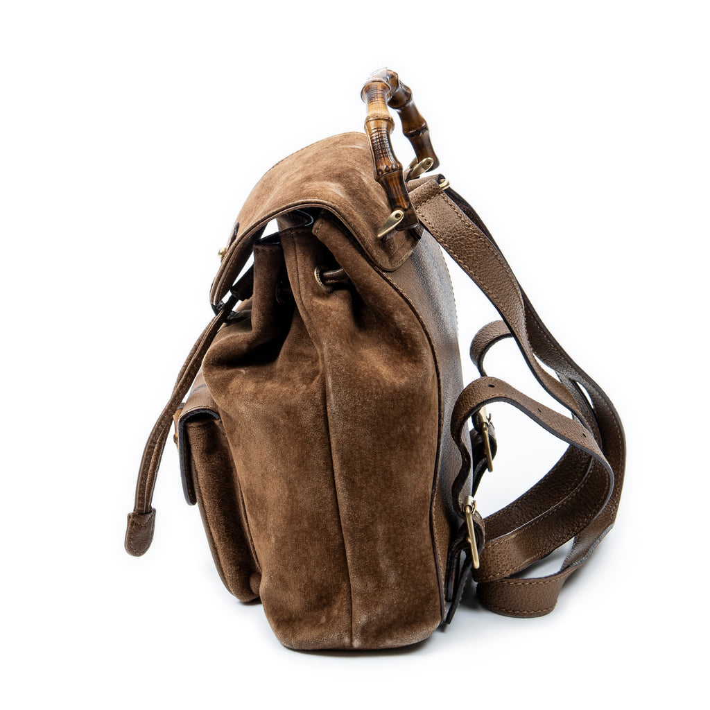Backpack Mini Bamboo Backpack Brown Suede Leather