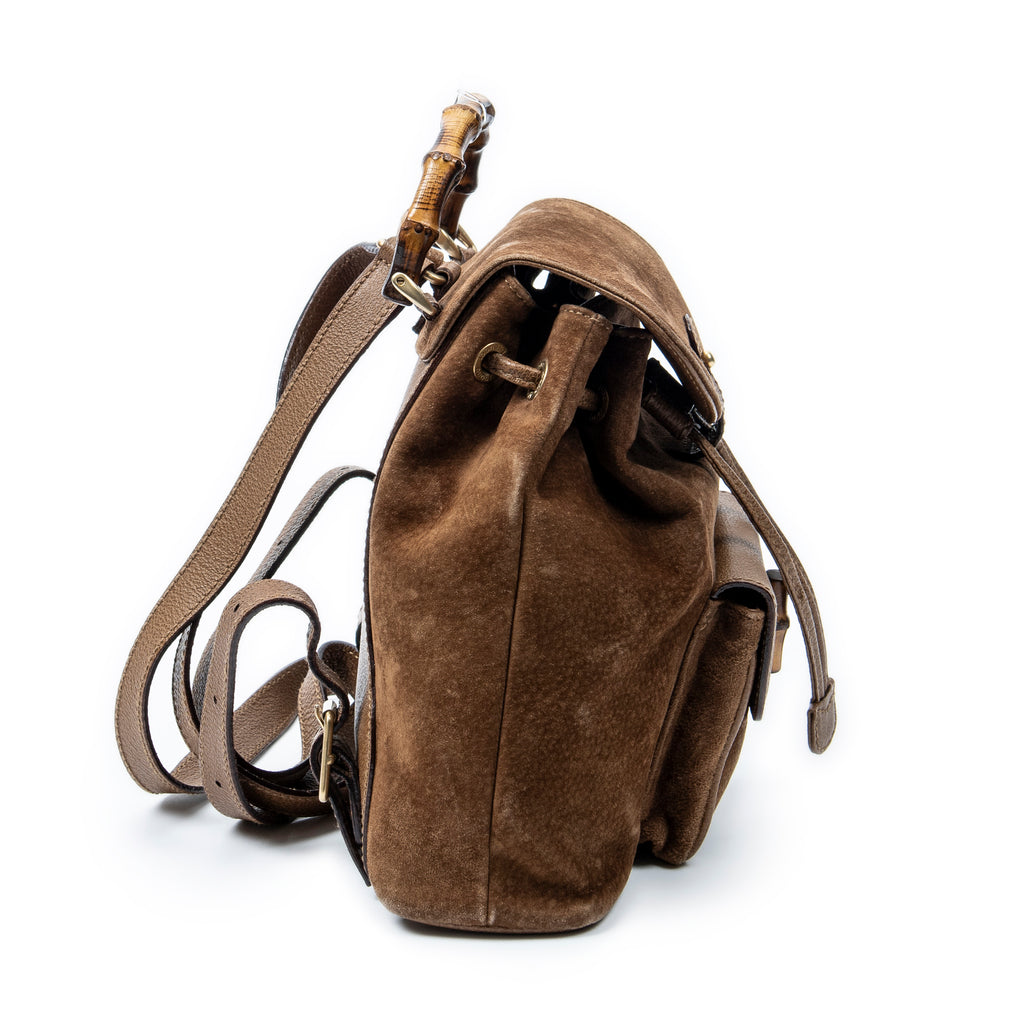 Backpack Mini Bamboo Backpack Brown Suede Leather