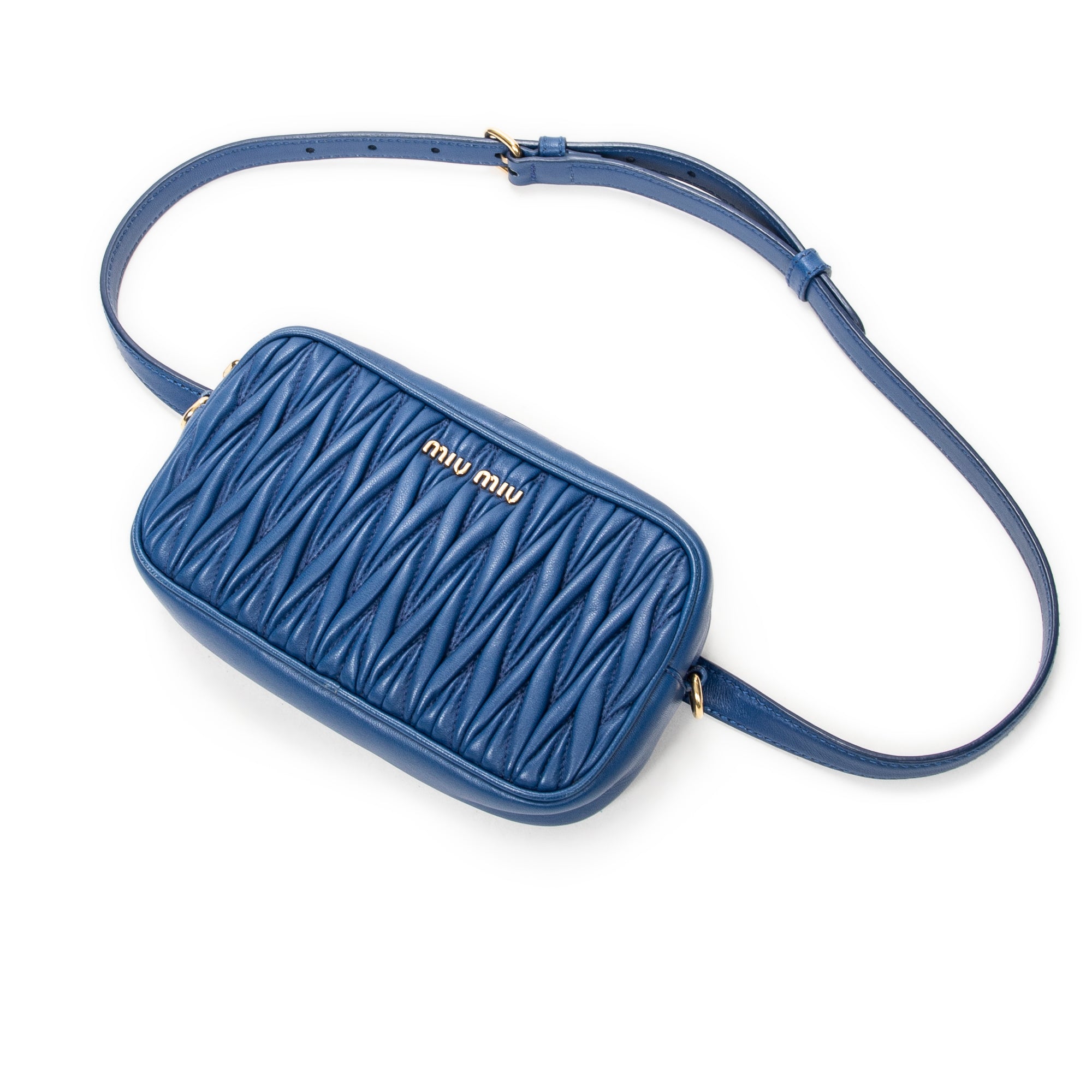 Waist Bag Small Belt Bag Blue Nappa Matelasse Leather