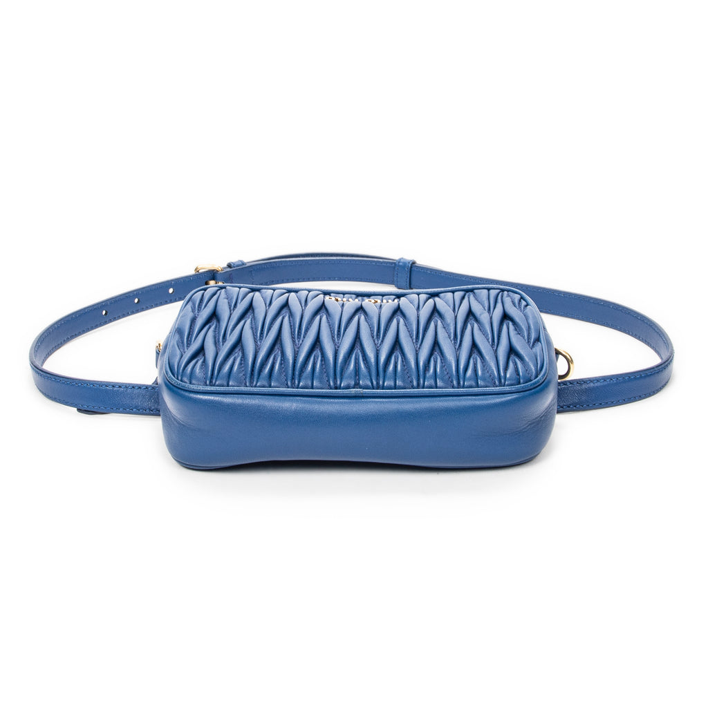 Waist Bag Small Belt Bag Blue Nappa Matelasse Leather