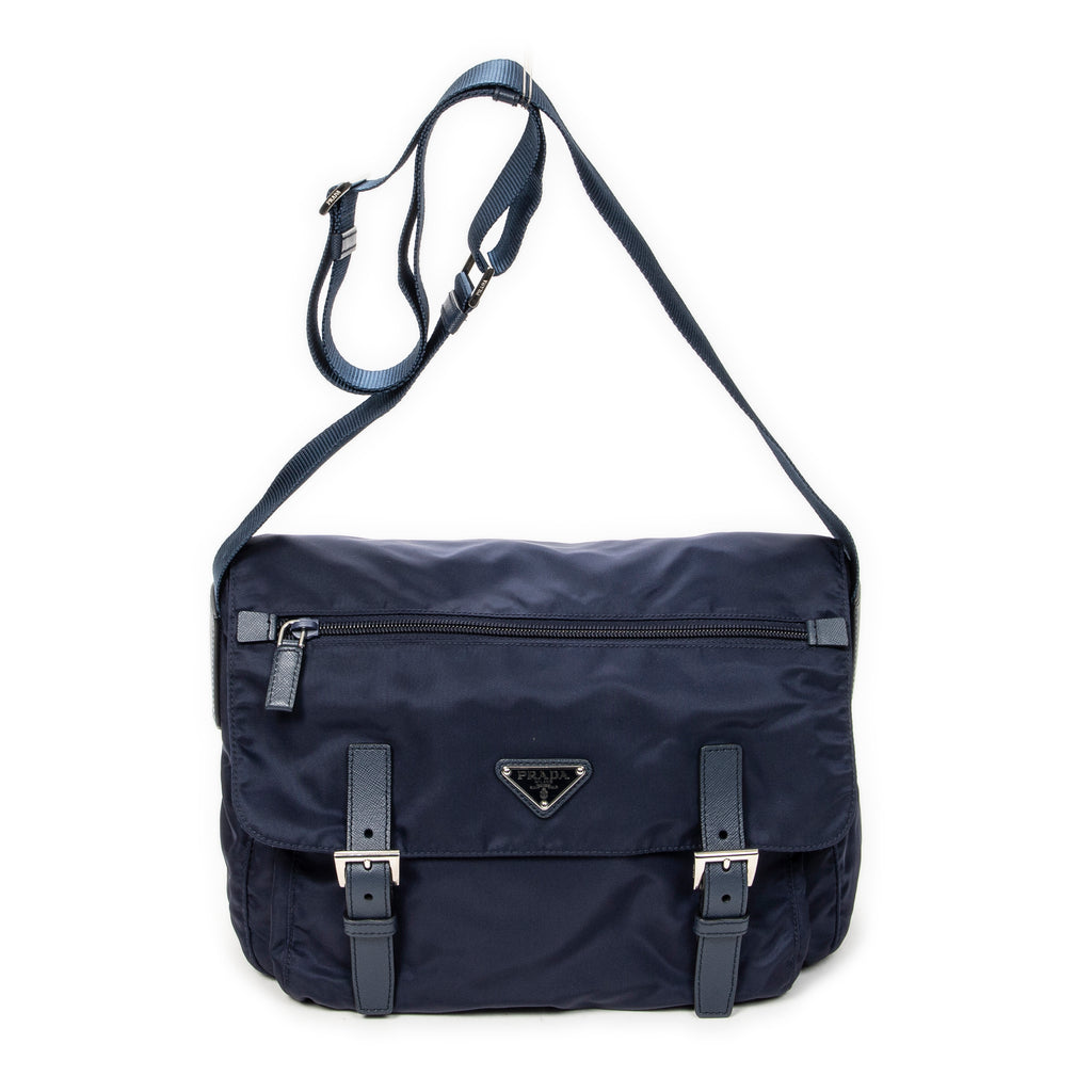 Shoulder Bag Double Buckle Flap Messenger Navy Nylon Canvas