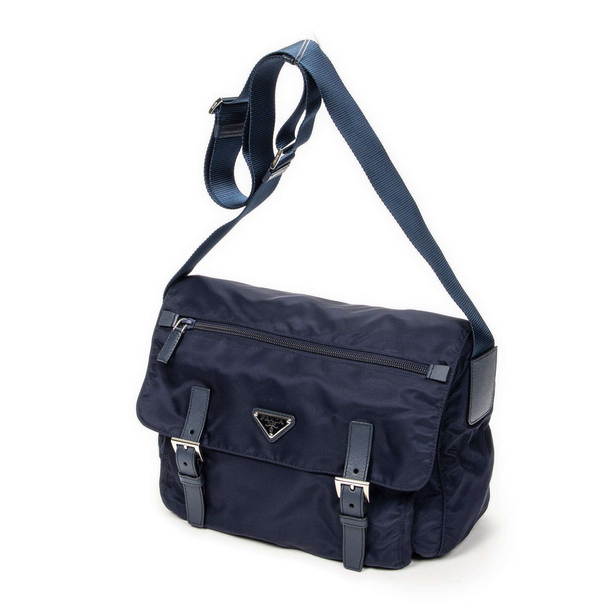 Shoulder Bag Double Buckle Flap Messenger Navy Nylon Canvas