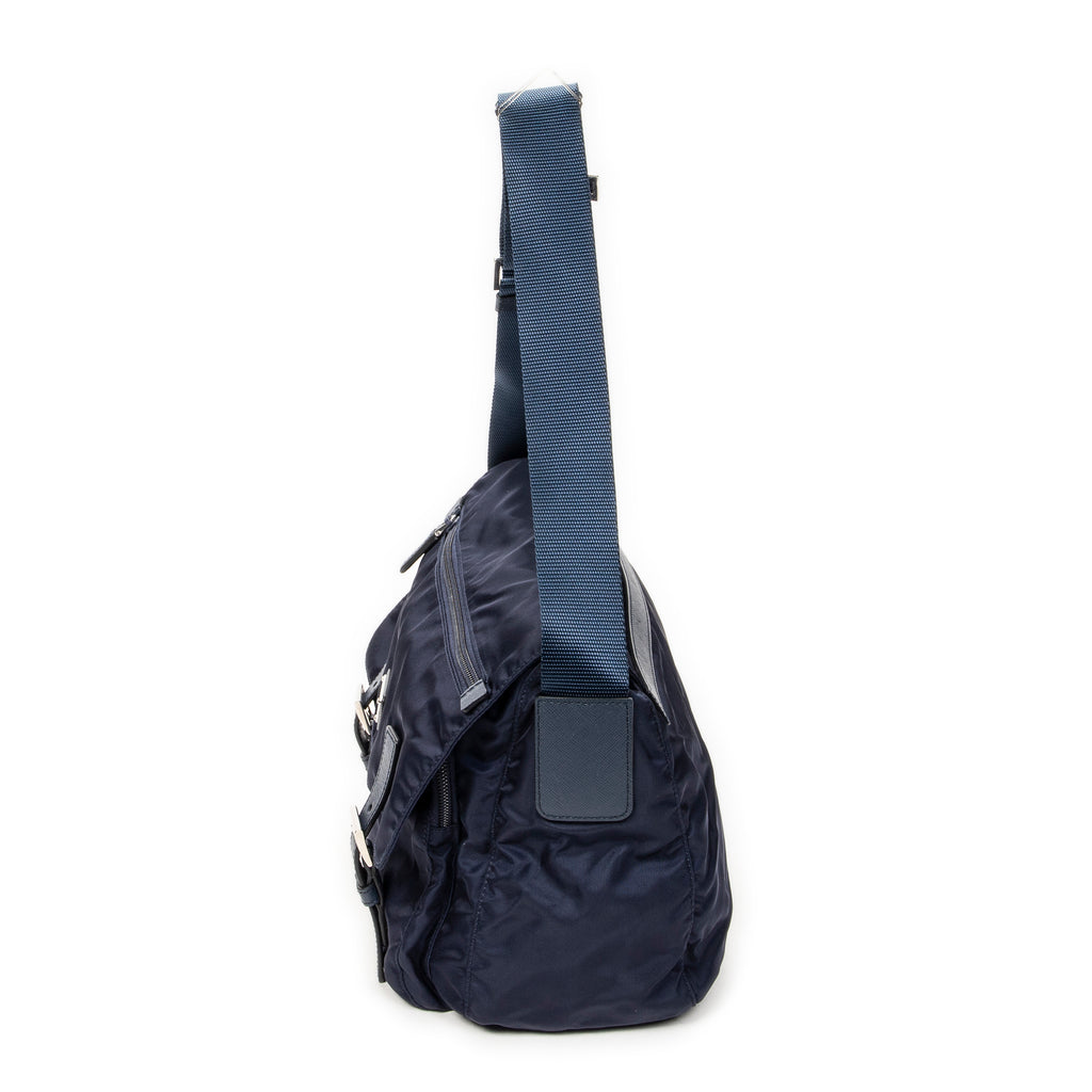 Shoulder Bag Double Buckle Flap Messenger Navy Nylon Canvas
