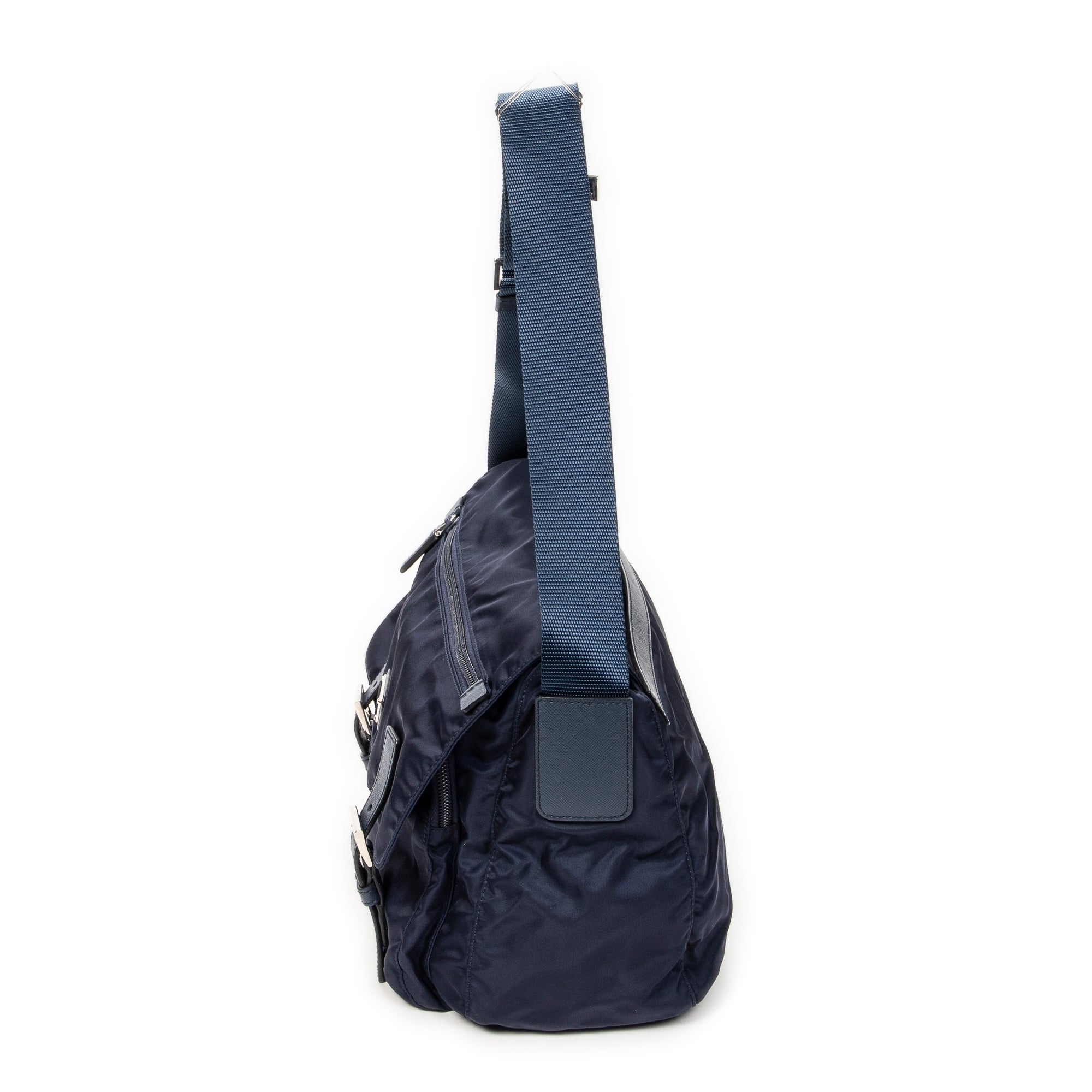 Shoulder Bag Double Buckle Flap Messenger Navy Nylon Canvas