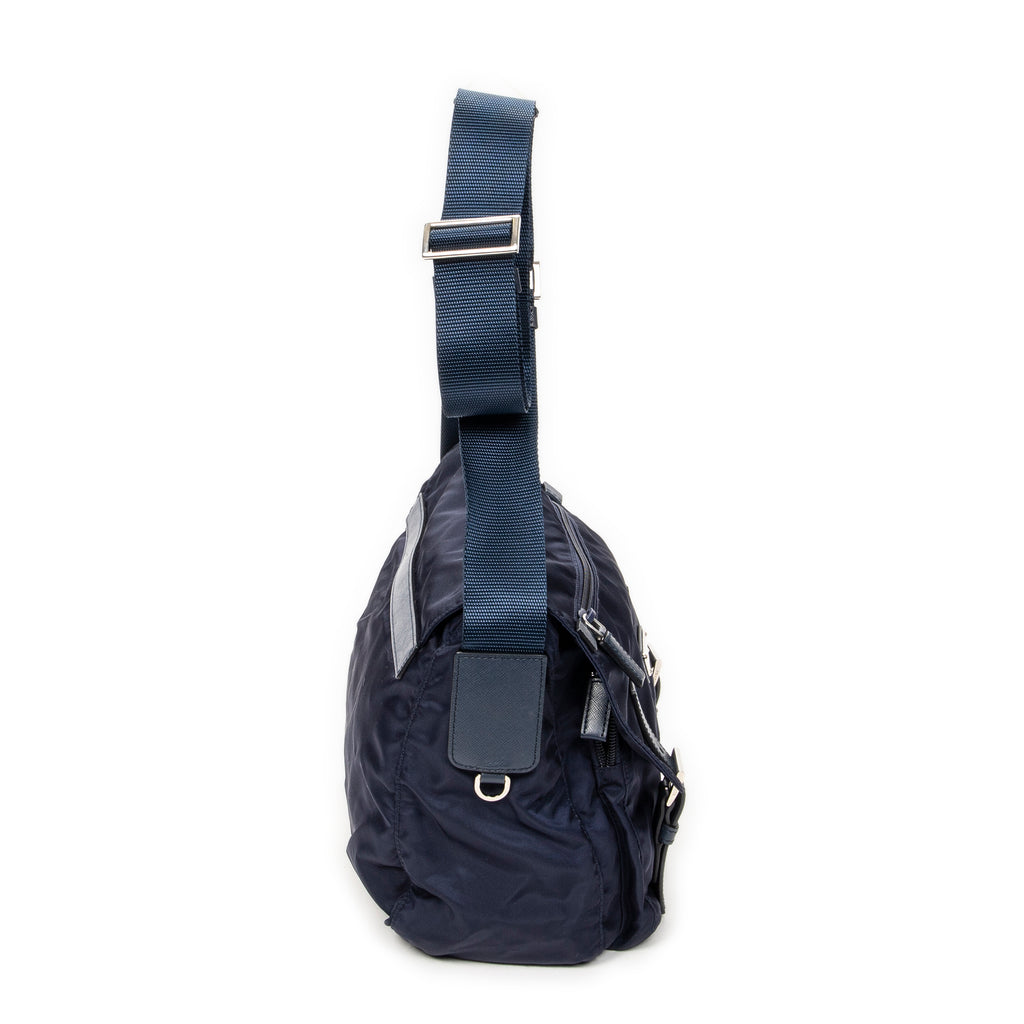 Shoulder Bag Double Buckle Flap Messenger Navy Nylon Canvas