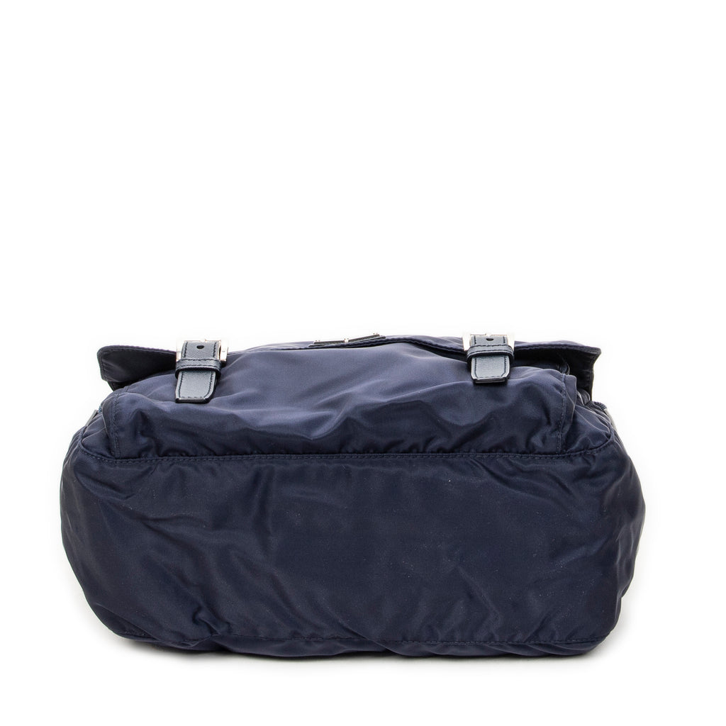 Shoulder Bag Double Buckle Flap Messenger Navy Nylon Canvas