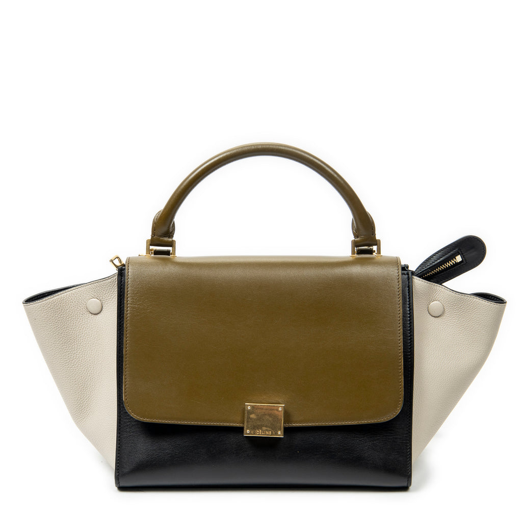Shoulder Bag Small Tricolor Trapeze Black Calfskin Leather