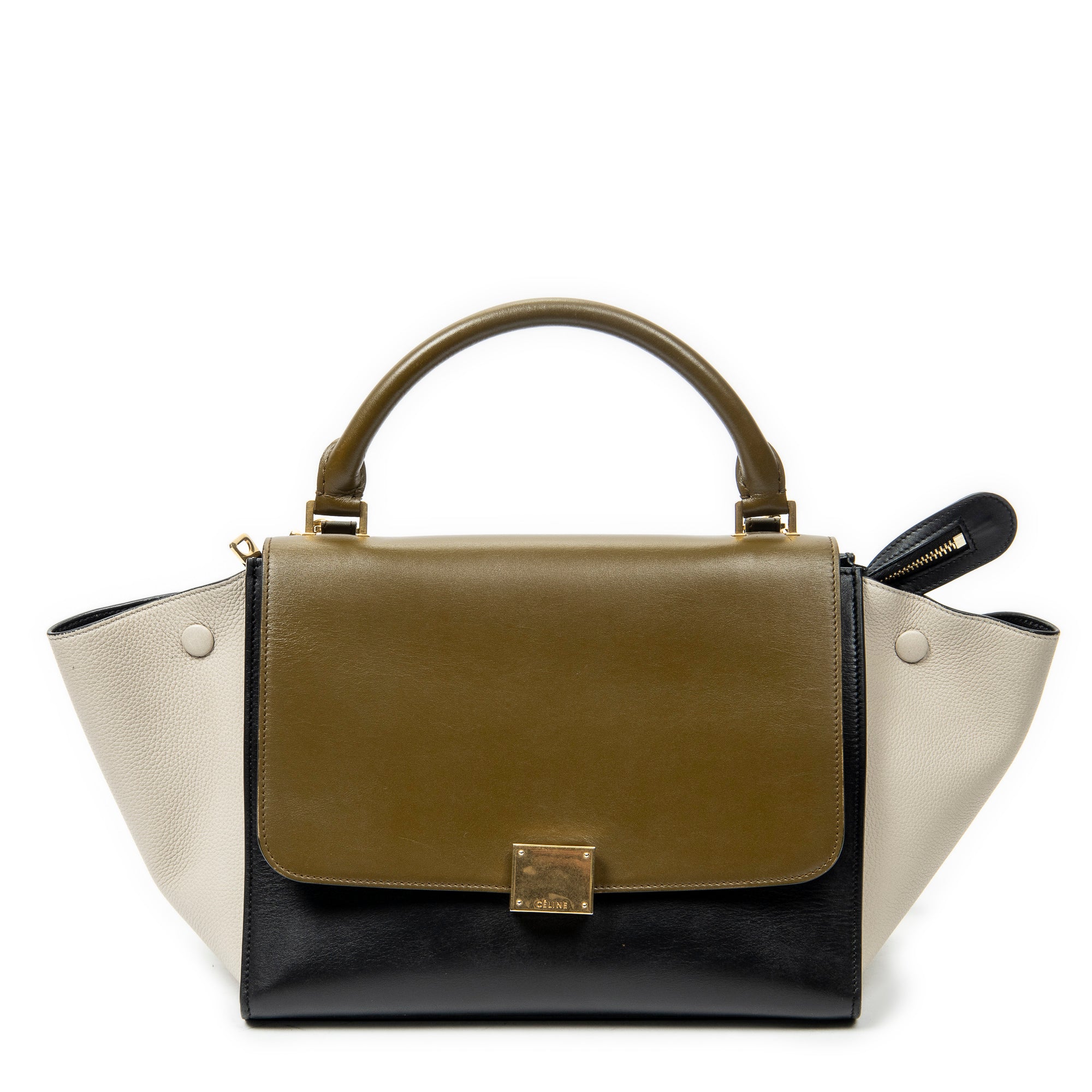 Shoulder Bag Small Tricolor Trapeze Black Calfskin Leather