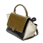 Shoulder Bag Small Tricolor Trapeze Black Calfskin Leather