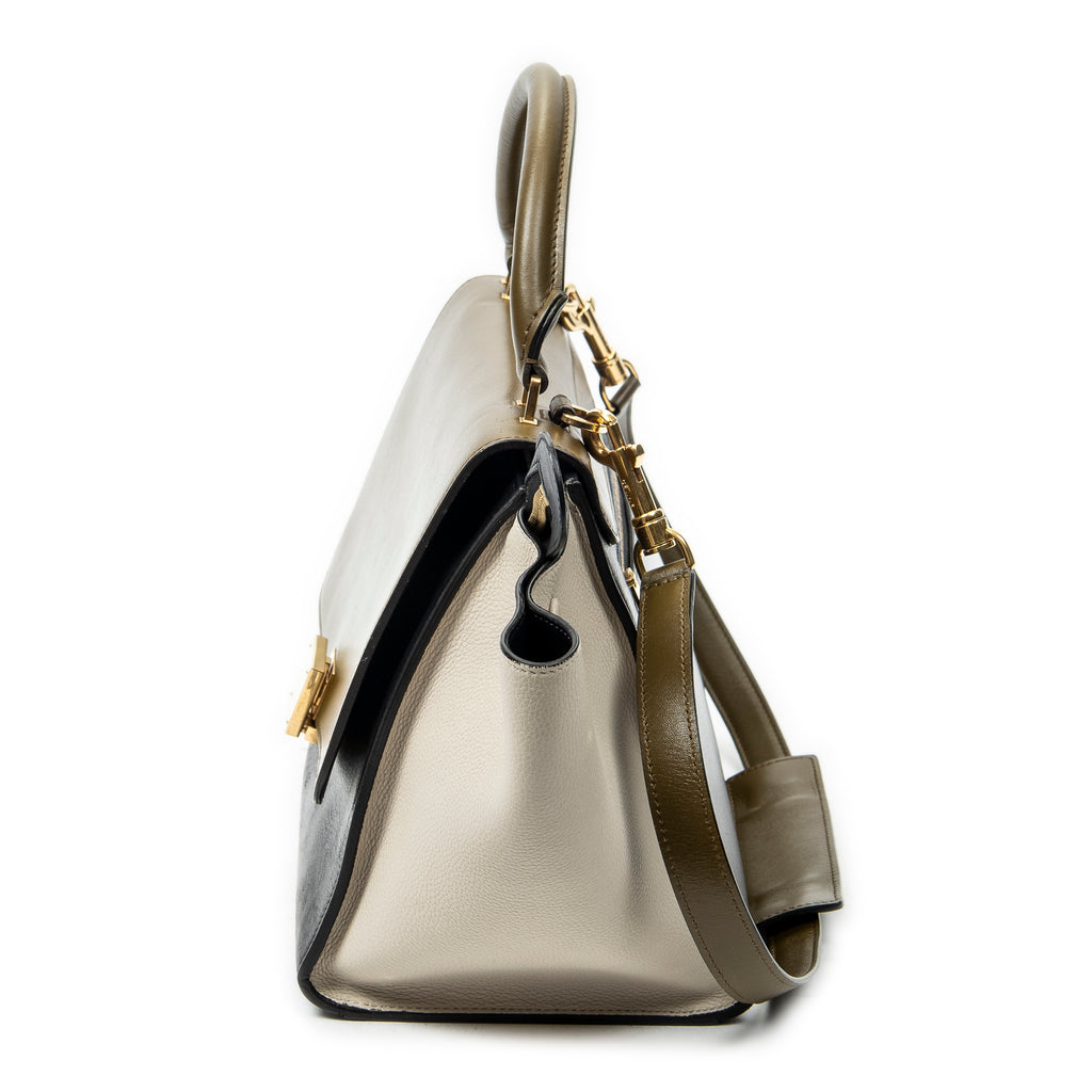 Shoulder Bag Small Tricolor Trapeze Black Calfskin Leather