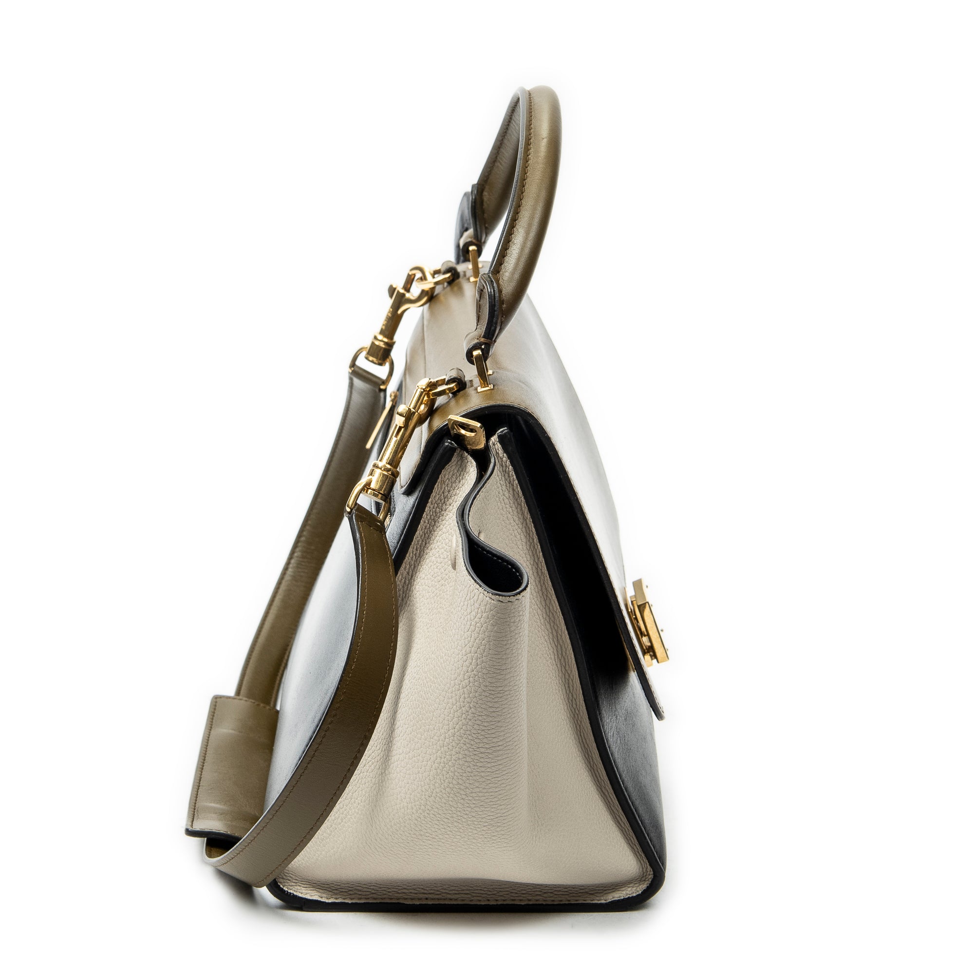 Shoulder Bag Small Tricolor Trapeze Black Calfskin Leather