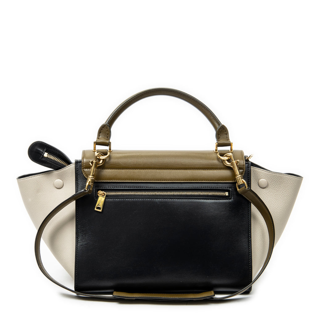 Shoulder Bag Small Tricolor Trapeze Black Calfskin Leather