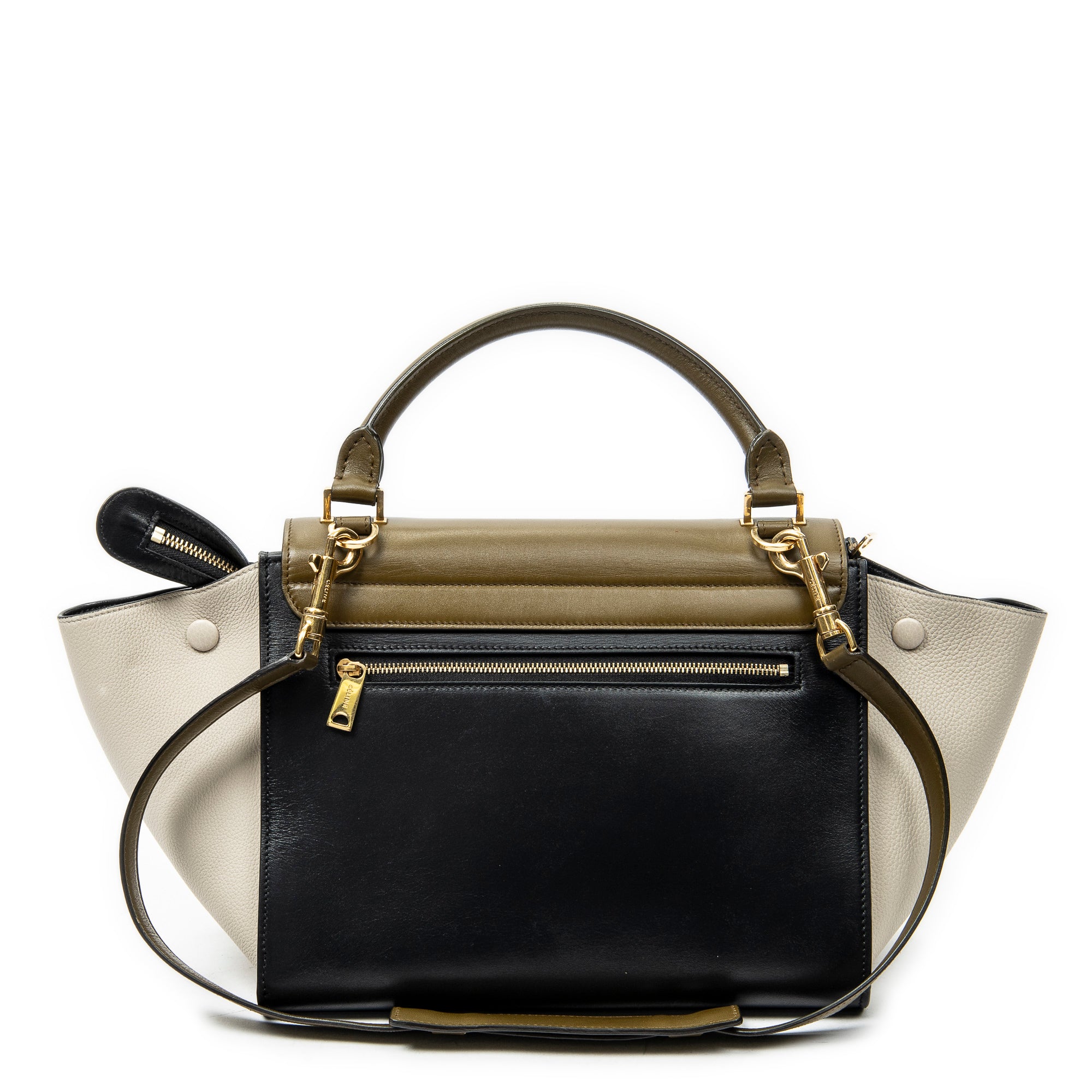Shoulder Bag Small Tricolor Trapeze Black Calfskin Leather