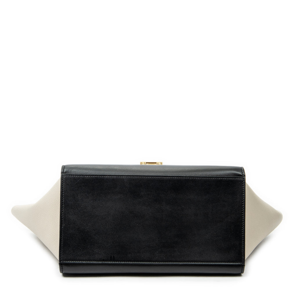 Shoulder Bag Small Tricolor Trapeze Black Calfskin Leather