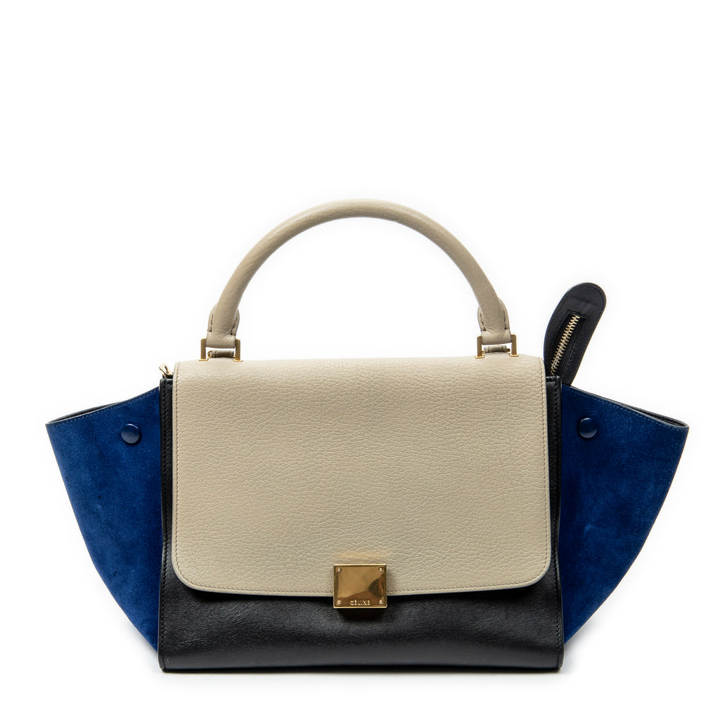 Shoulder Bag Small Tricolor Trapeze Black Calfskin Leather