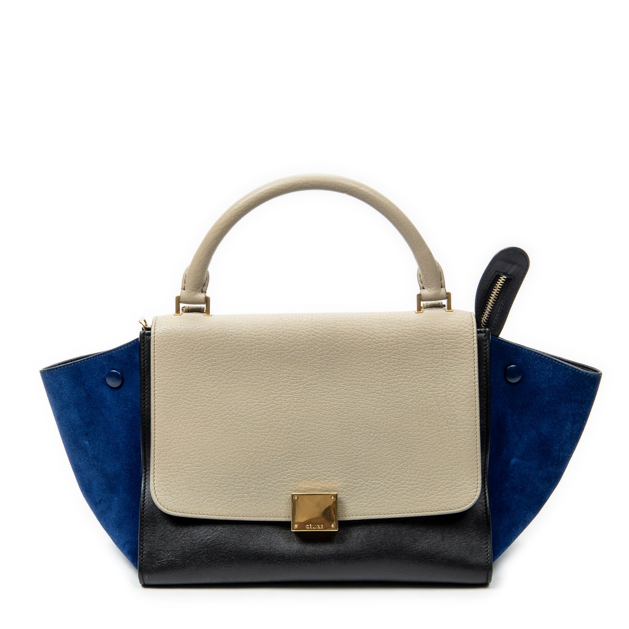 Shoulder Bag Small Tricolor Trapeze Black Calfskin Leather