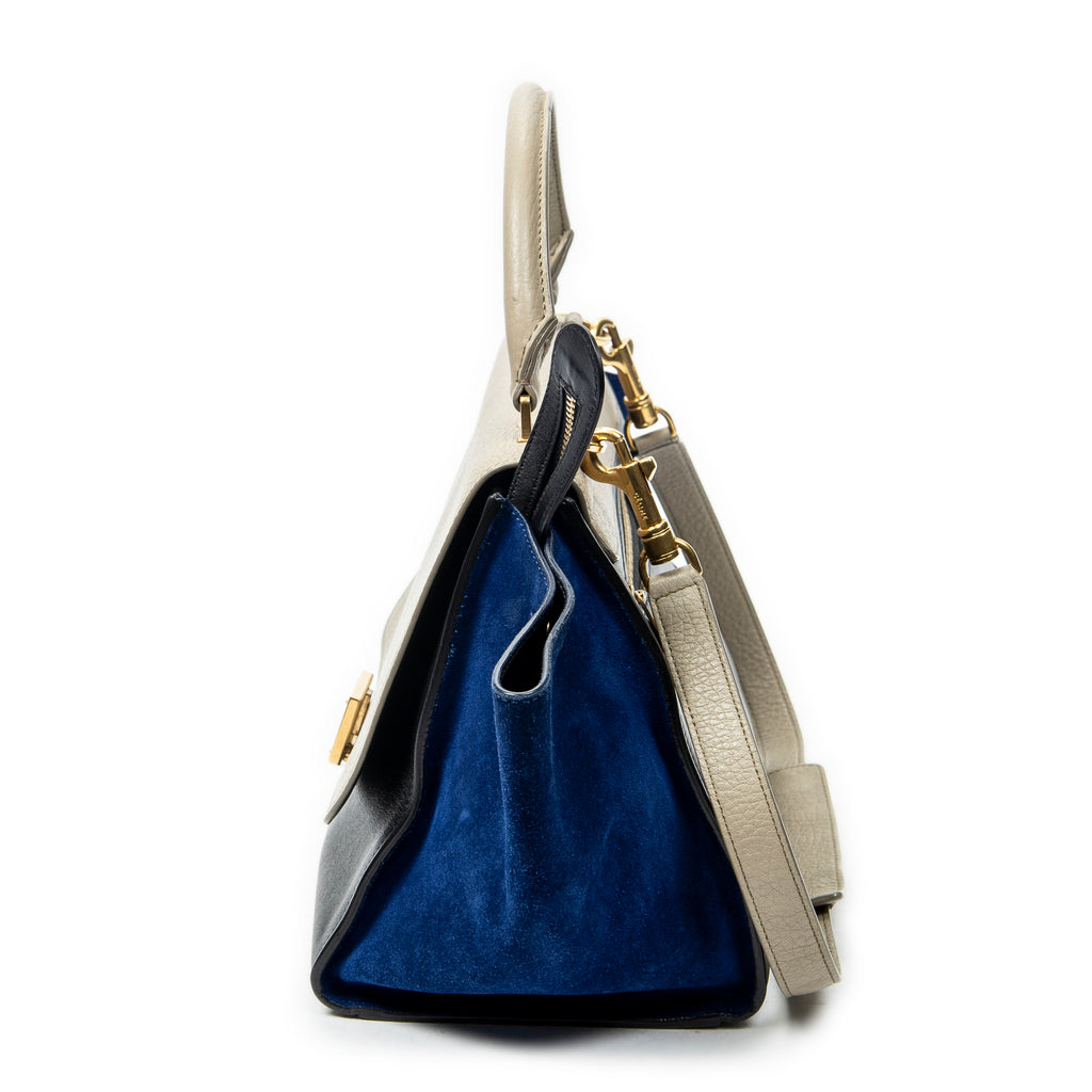 Shoulder Bag Small Tricolor Trapeze Black Calfskin Leather