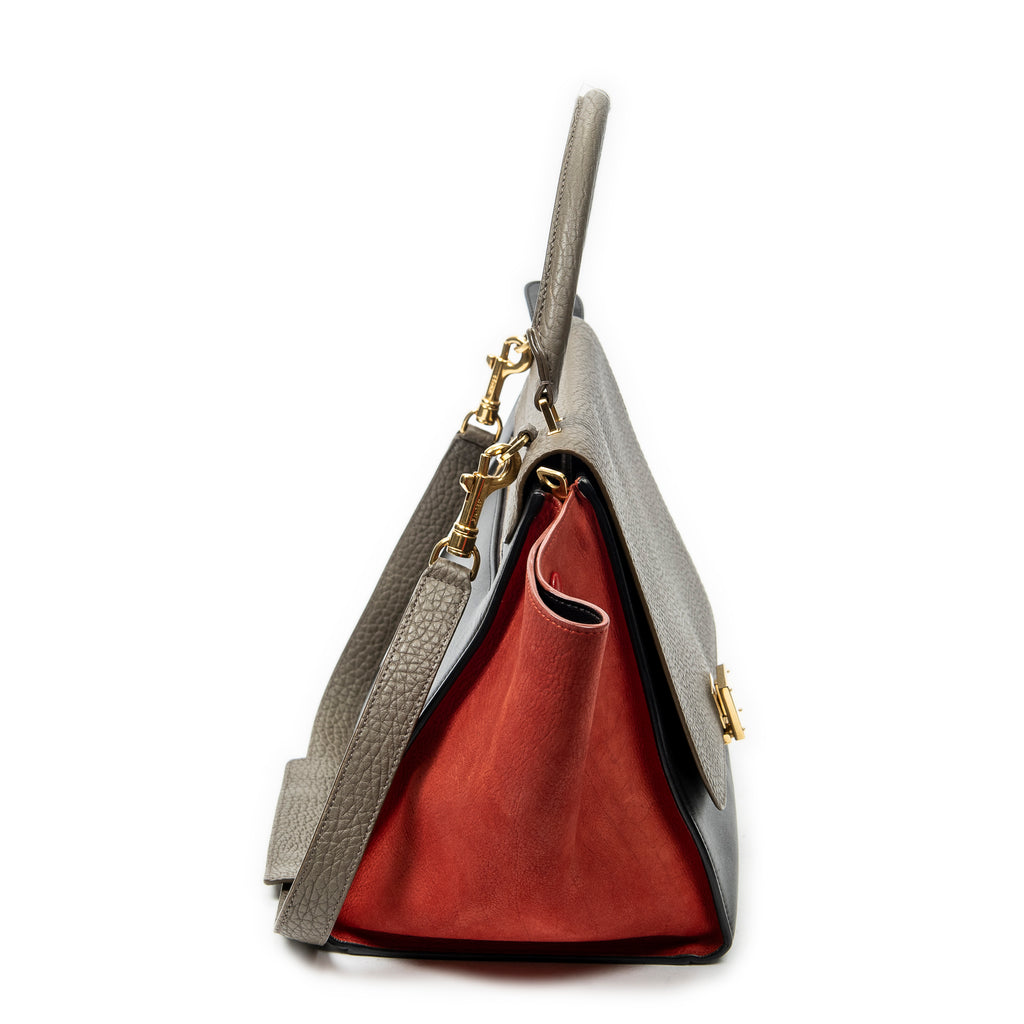 Shoulder Bag Medium Tricolor Trapeze Black Calfskin Leather