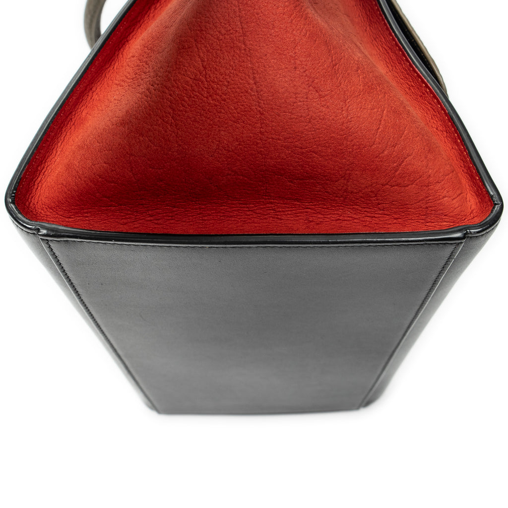 Shoulder Bag Medium Tricolor Trapeze Black Calfskin Leather