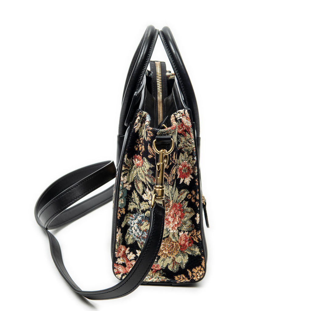 Shoulder Bag Nano Luggage Black Flower Print Embroidered Canvas