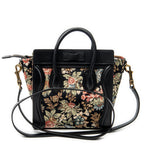 Shoulder Bag Nano Luggage Black Flower Print Embroidered Canvas