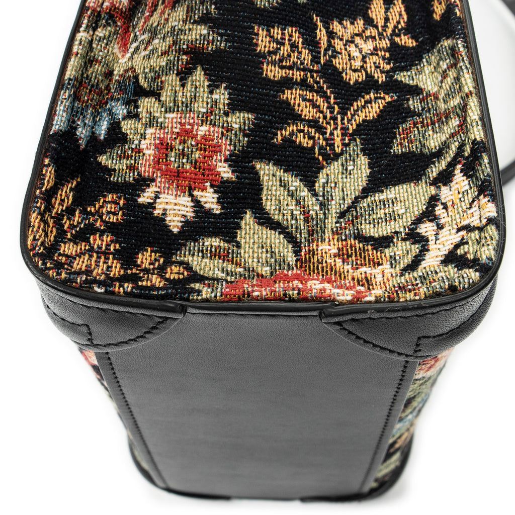 Shoulder Bag Nano Luggage Black Flower Print Embroidered Canvas