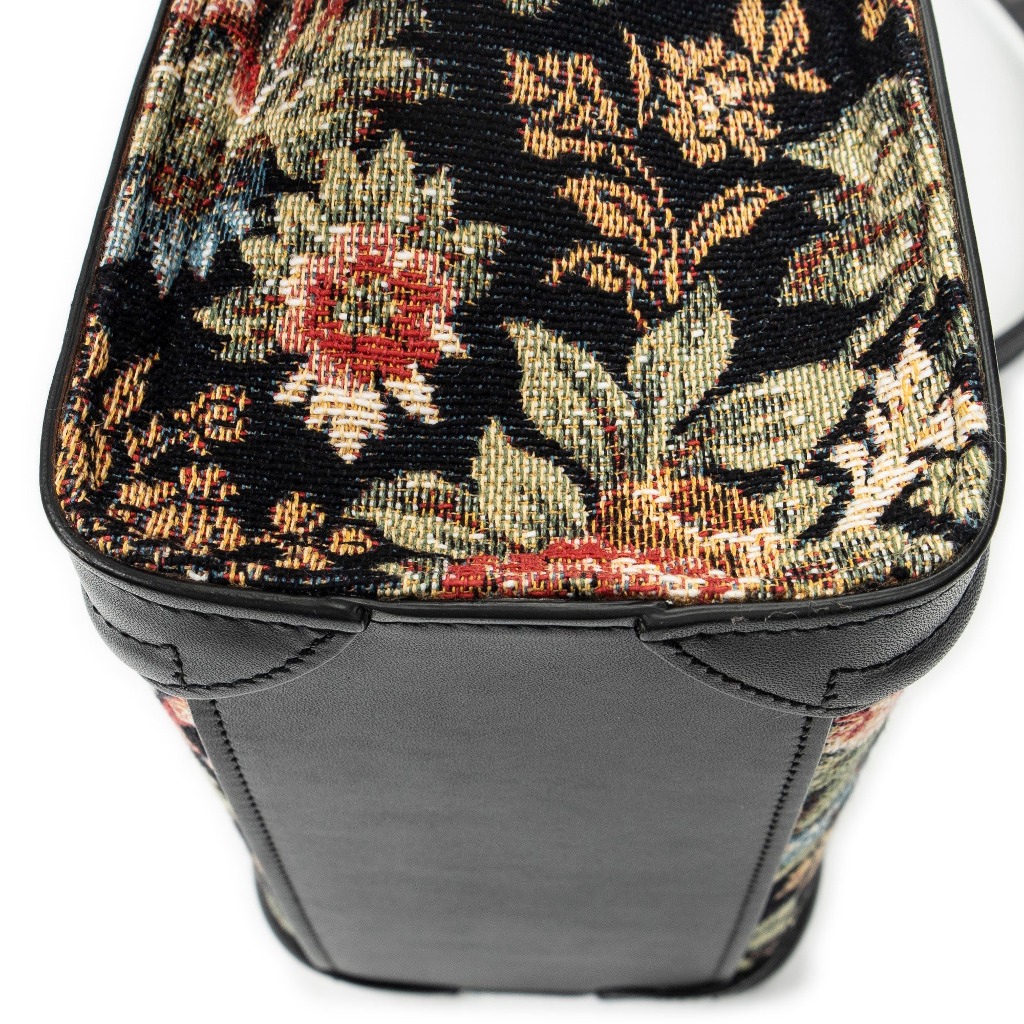 Shoulder Bag Nano Luggage Black Flower Print Embroidered Canvas
