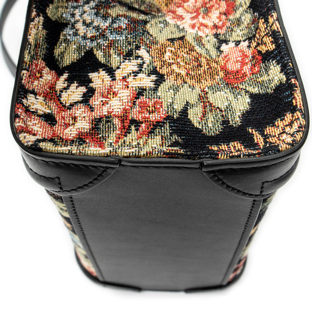 Shoulder Bag Nano Luggage Black Flower Print Embroidered Canvas