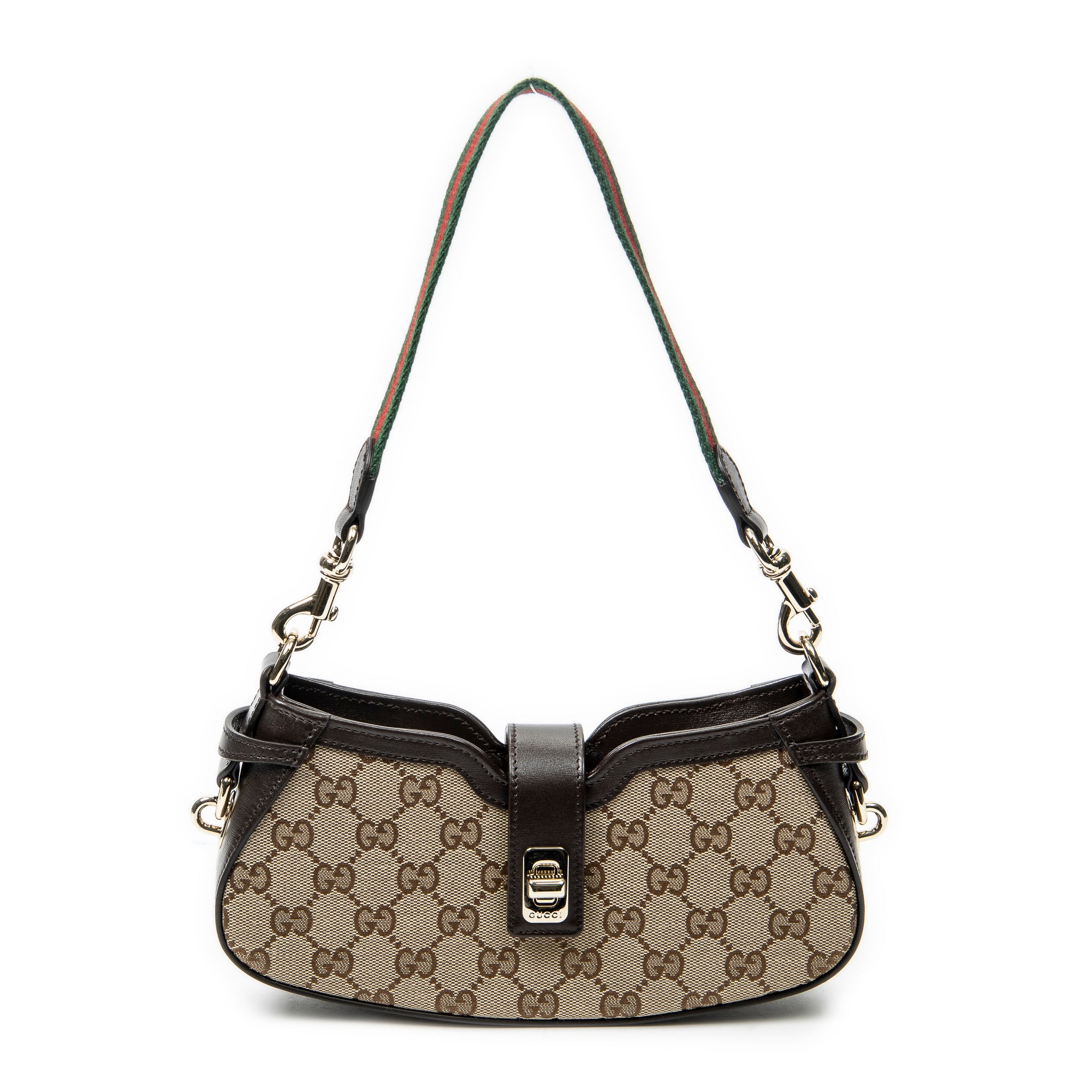 Shoulder Bag Mini Moon Side Web Hobo Beige Monogrammed Canvas