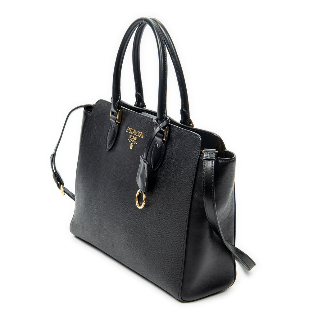 Shoulder Bag Convertible Magnetic Snap Tote Black Saffiano Leather