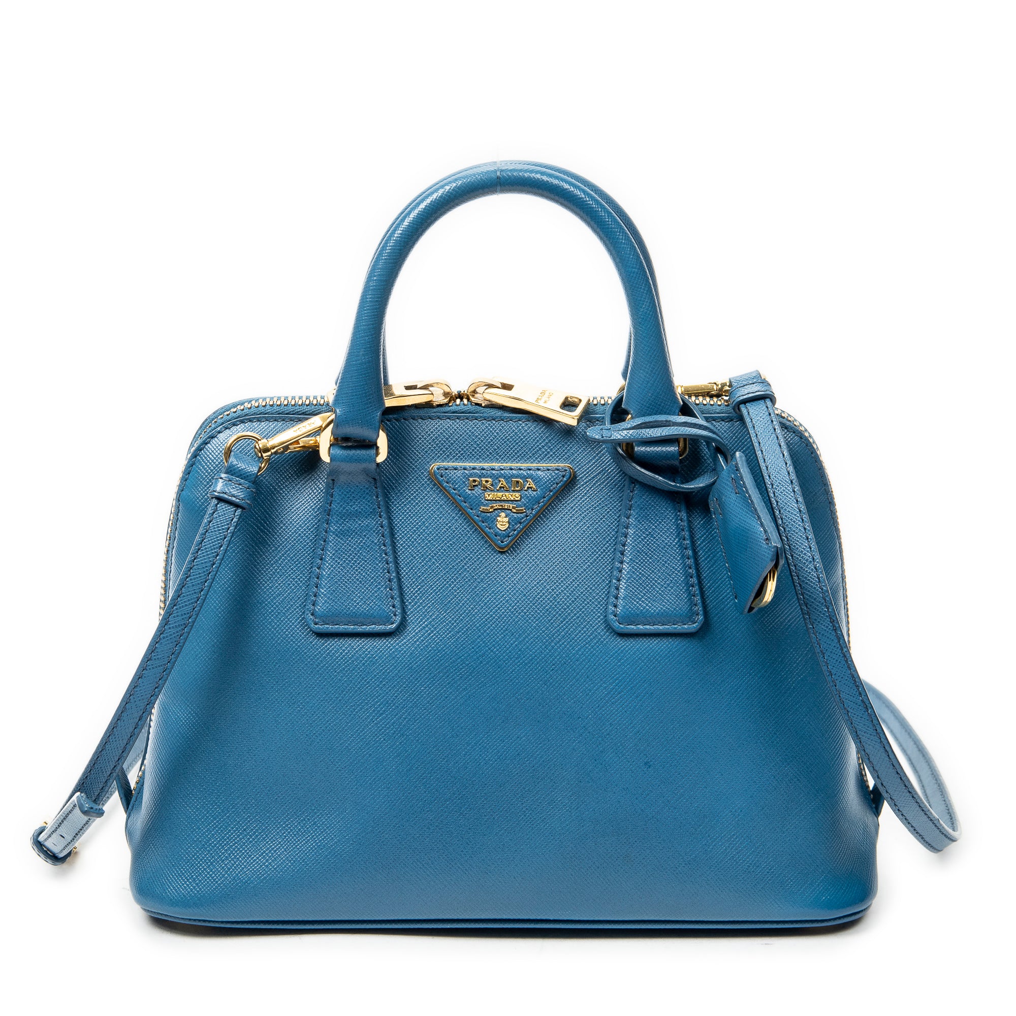 Shoulder Bag Small Zip Promenade Blue Saffiano Leather