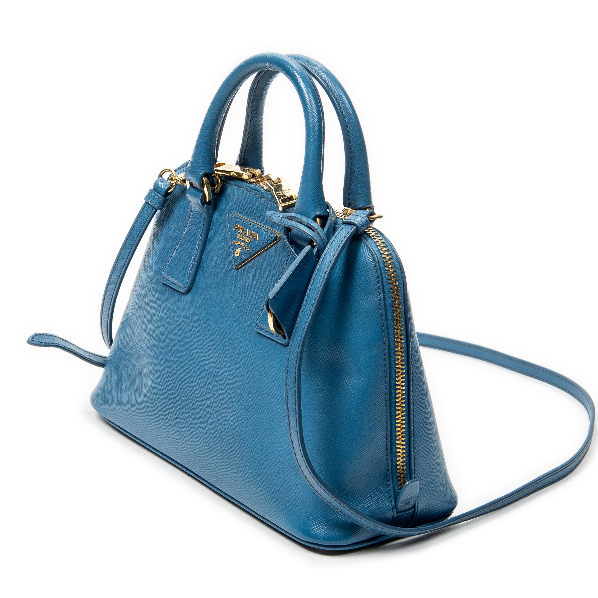 Shoulder Bag Small Zip Promenade Blue Saffiano Leather