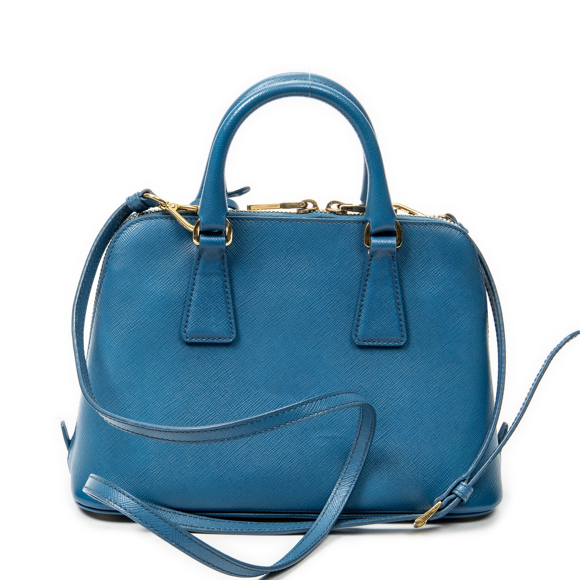 Shoulder Bag Small Zip Promenade Blue Saffiano Leather