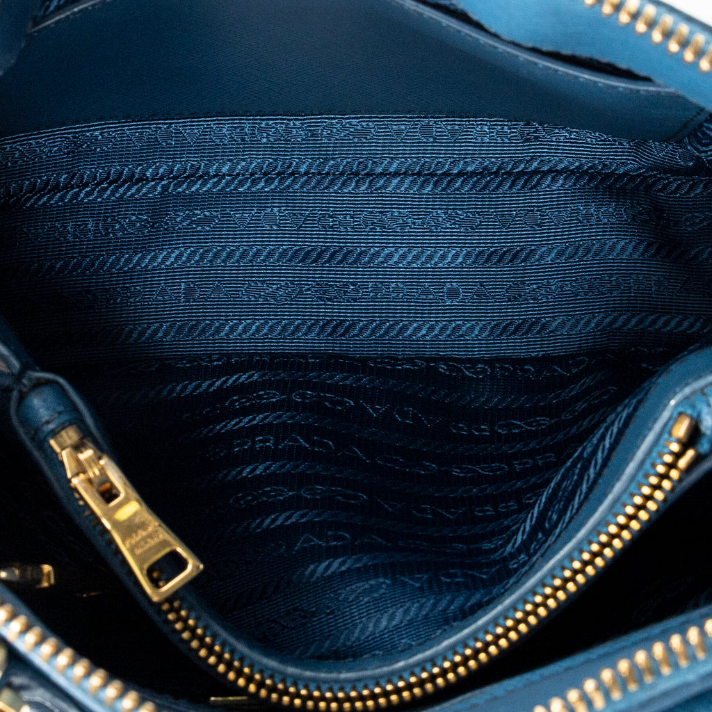 Shoulder Bag Small Zip Promenade Blue Saffiano Leather