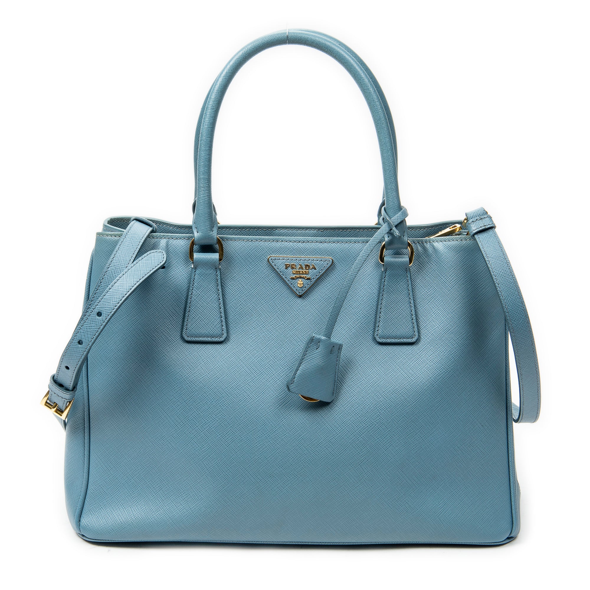 Shoulder Bag Medium Open Tote Light Blue Saffiano Leather